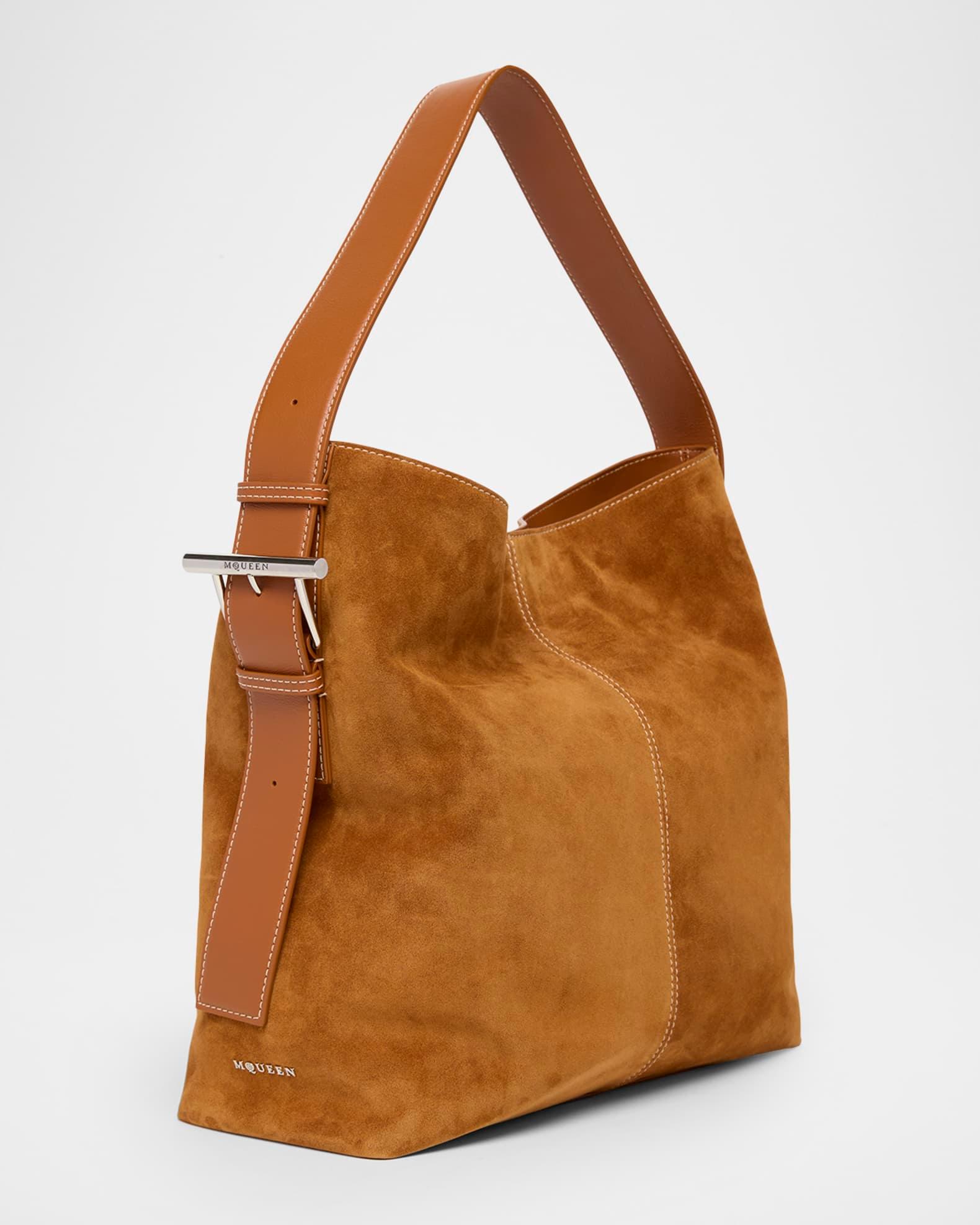 T-Bar Sling Topstitched Suede Tote Bag Product Image