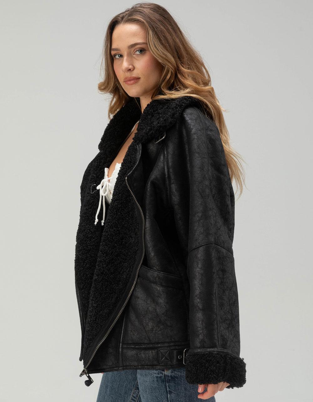 BDG Urban Outfitters Ella Faux Leather Womens Aviator Jacket - CHOCOLATE Product Image