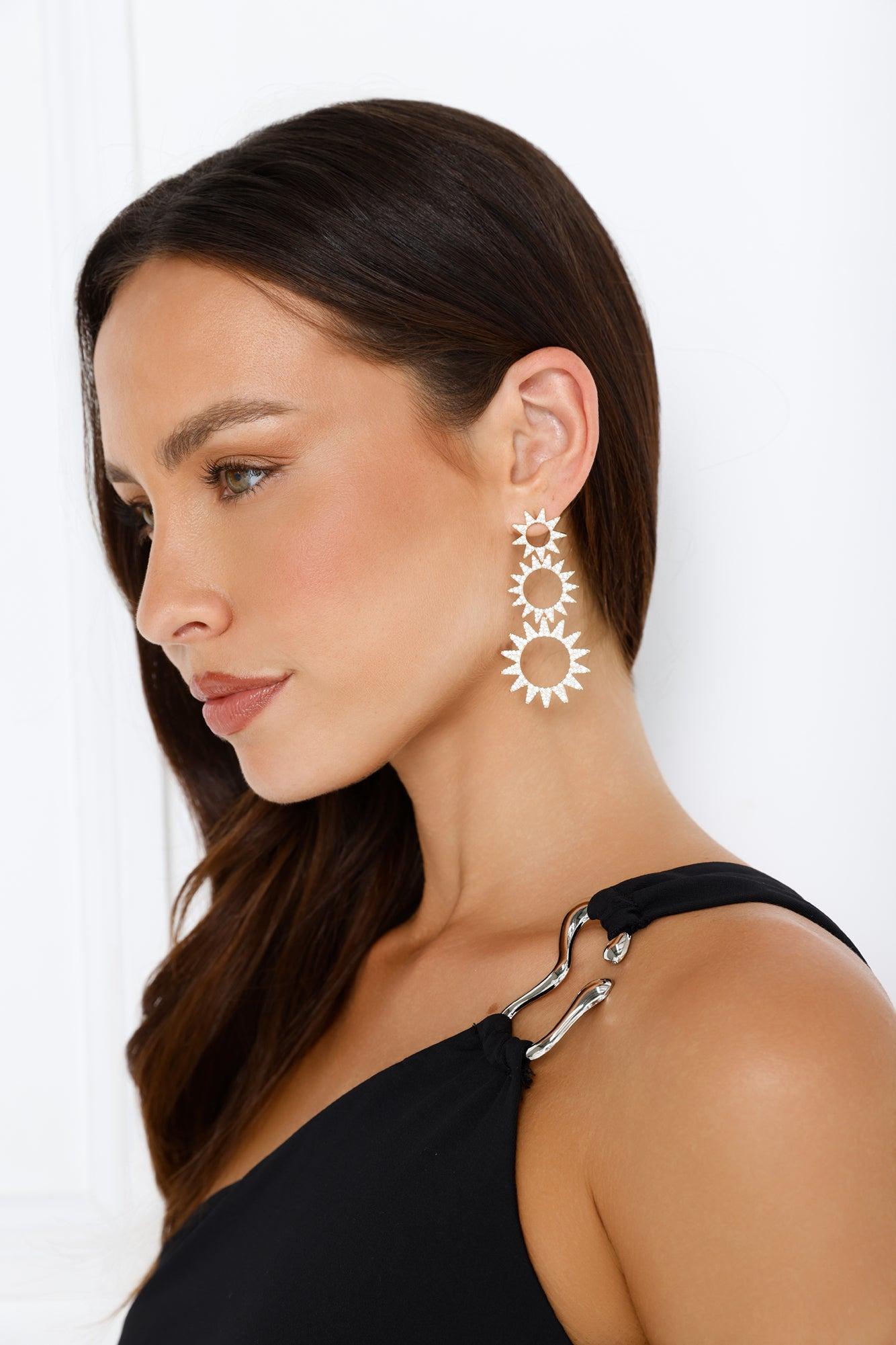 18k Gold Plated Day Break Sun Earrings Gold Product Image