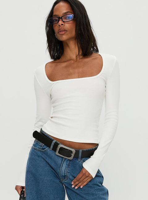 Baseline Rib Long Sleeve Top White Product Image