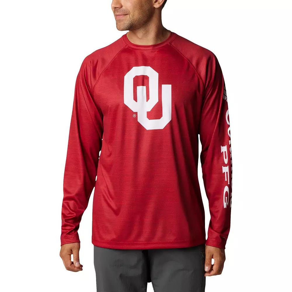 Men's Columbia  Crimson Oklahoma Sooners PFG Terminal Tackle Omni-Shade Raglan Long Sleeve T-Shirt, Size: Large, Red Product Image