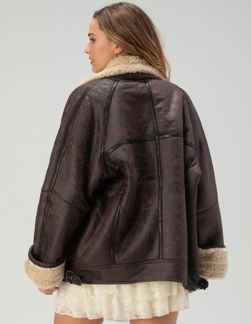 BDG Urban Outfitters Ella Faux Leather Womens Aviator Jacket - CHOCOLATE Product Image
