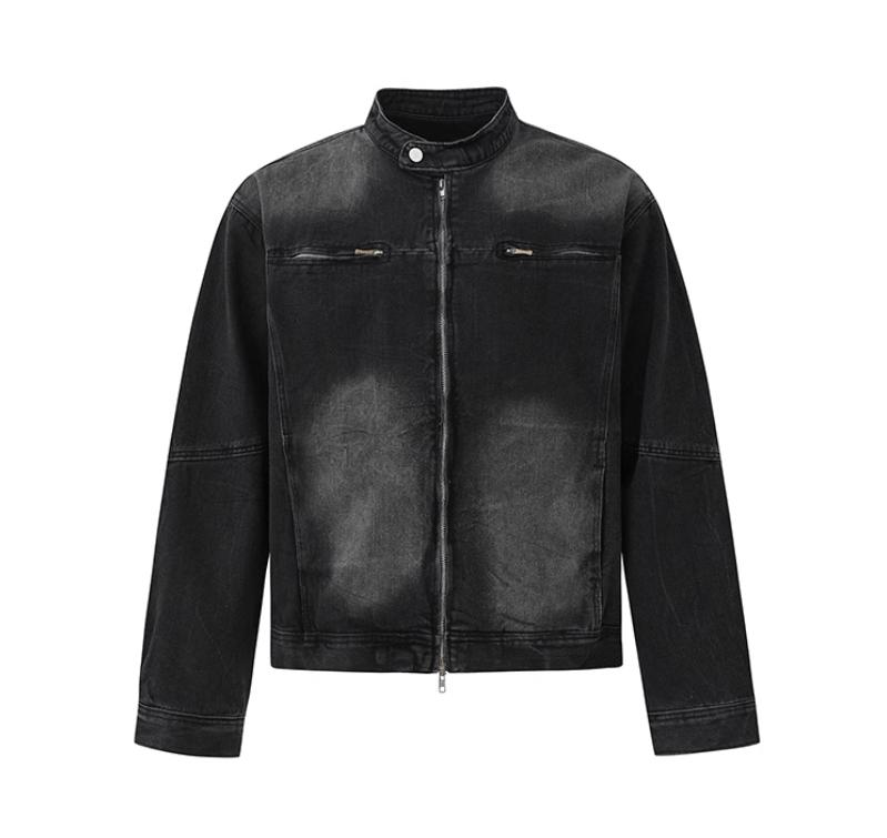 RT No. 12411 WASHED BLACK BIKER DENIM JK Product Image