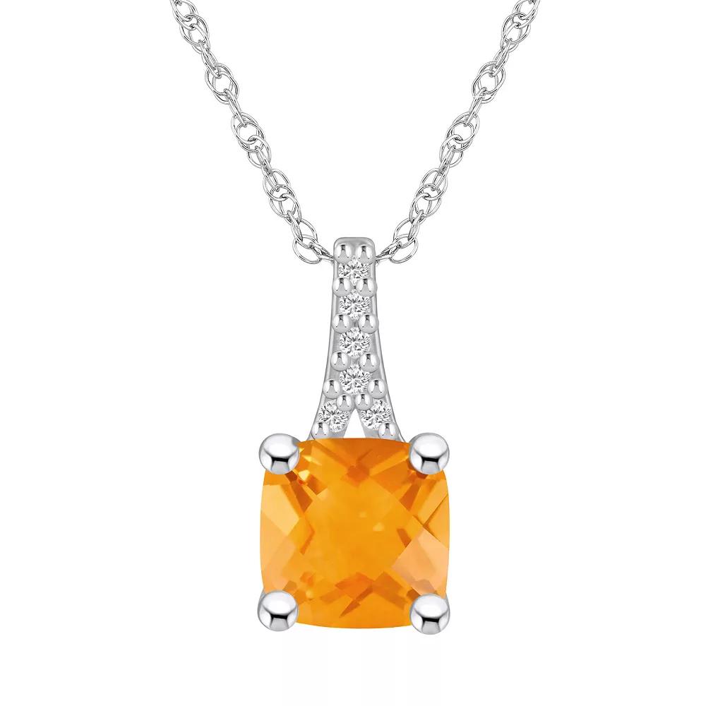 Alyson Layne 10k Gold Cushion Gemstone Diamond Accent Pendant Necklace, Women's, Size: 18", Citrine Product Image
