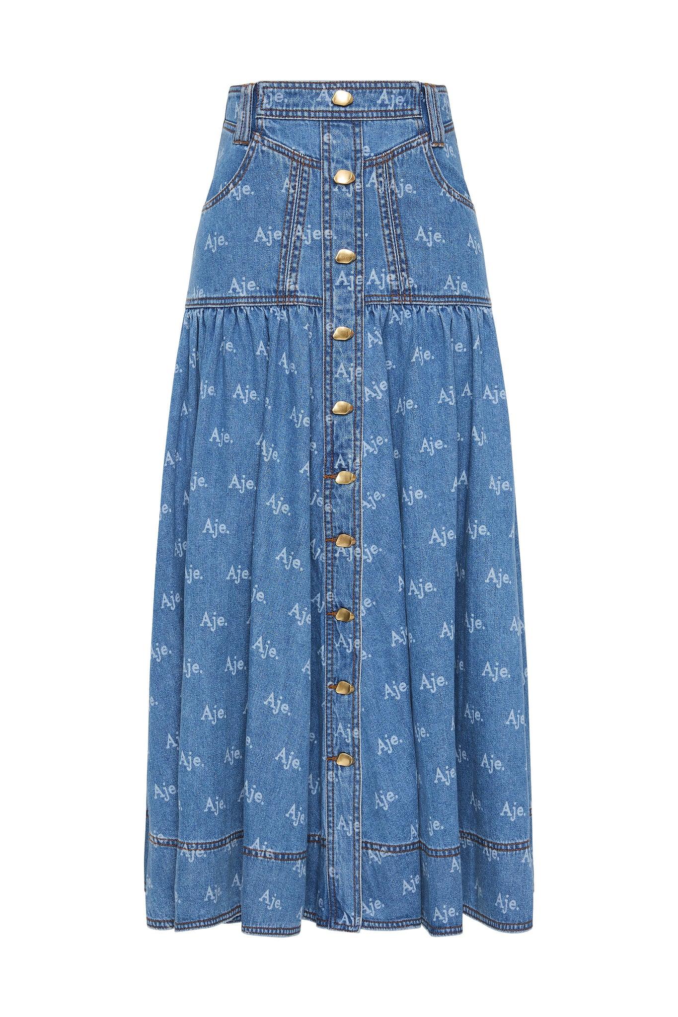 Ratio Logo Denim Midi Skirt Product Image