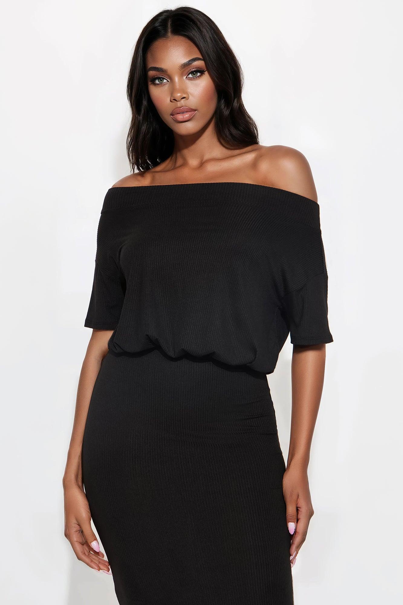 Julia One Shoulder Ribbed Maxi Dress - Black Female Product Image