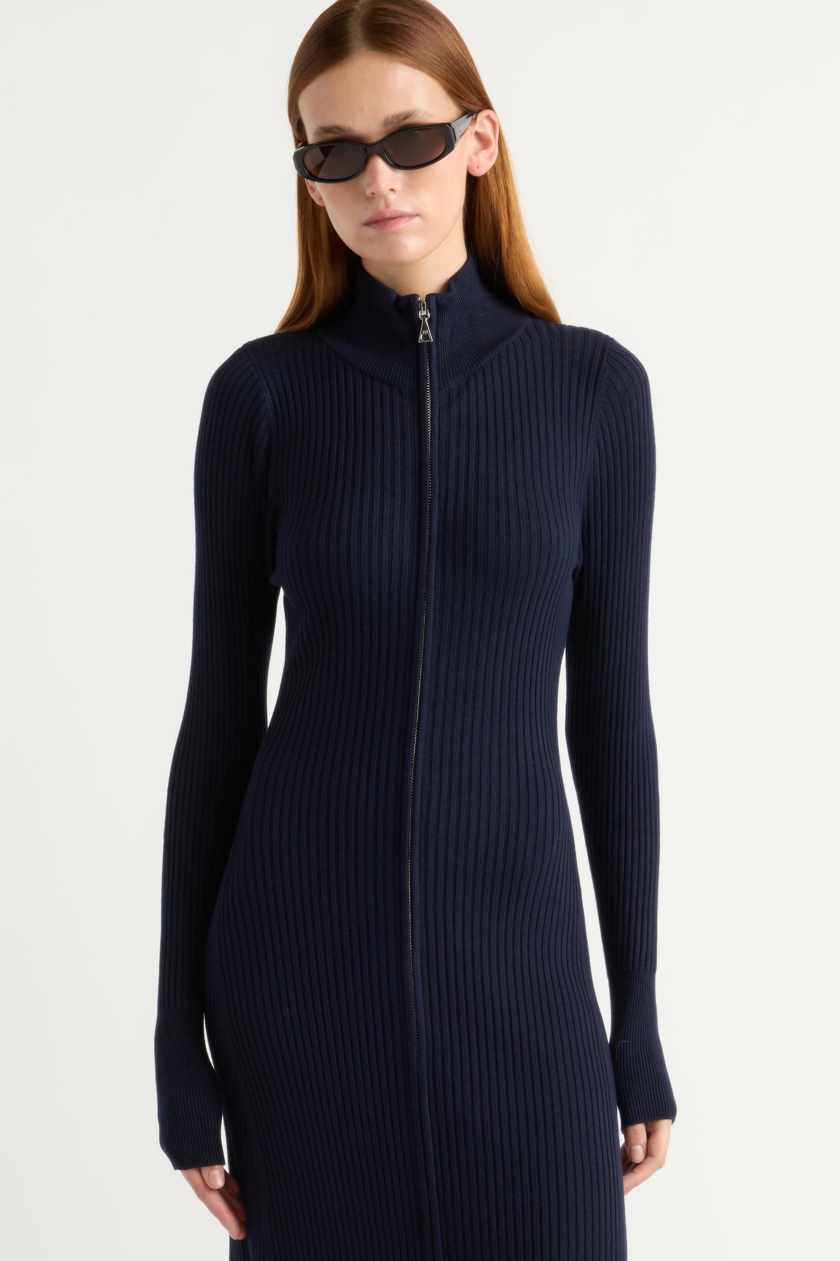 Janne Ribbed Two-Way Zip Sweater Dress Product Image