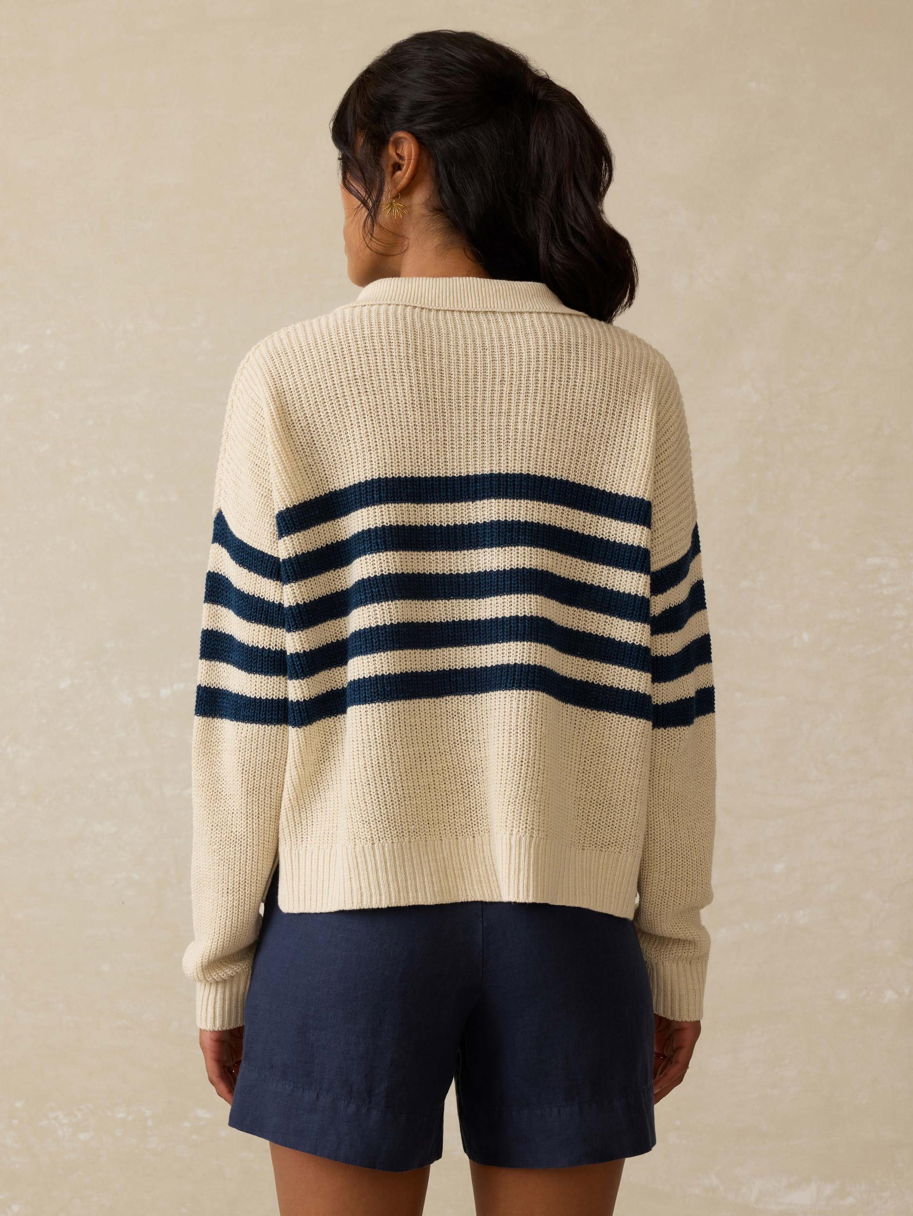 Miramar Linen Polo Sweater - Ocean Ties Stripe Female Product Image