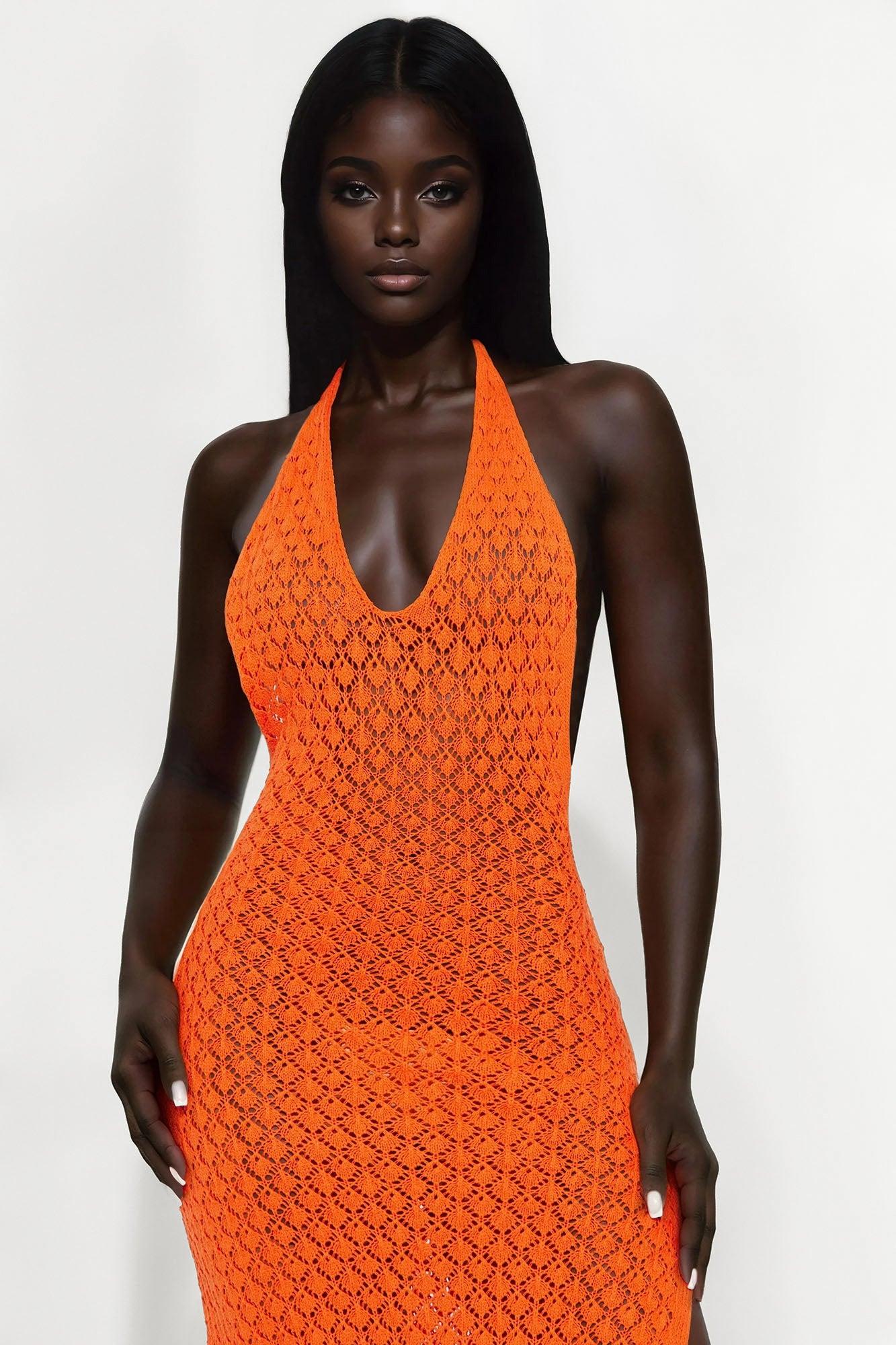 Seaside Escape Backless Crochet Maxi Dress - Orange Female Product Image