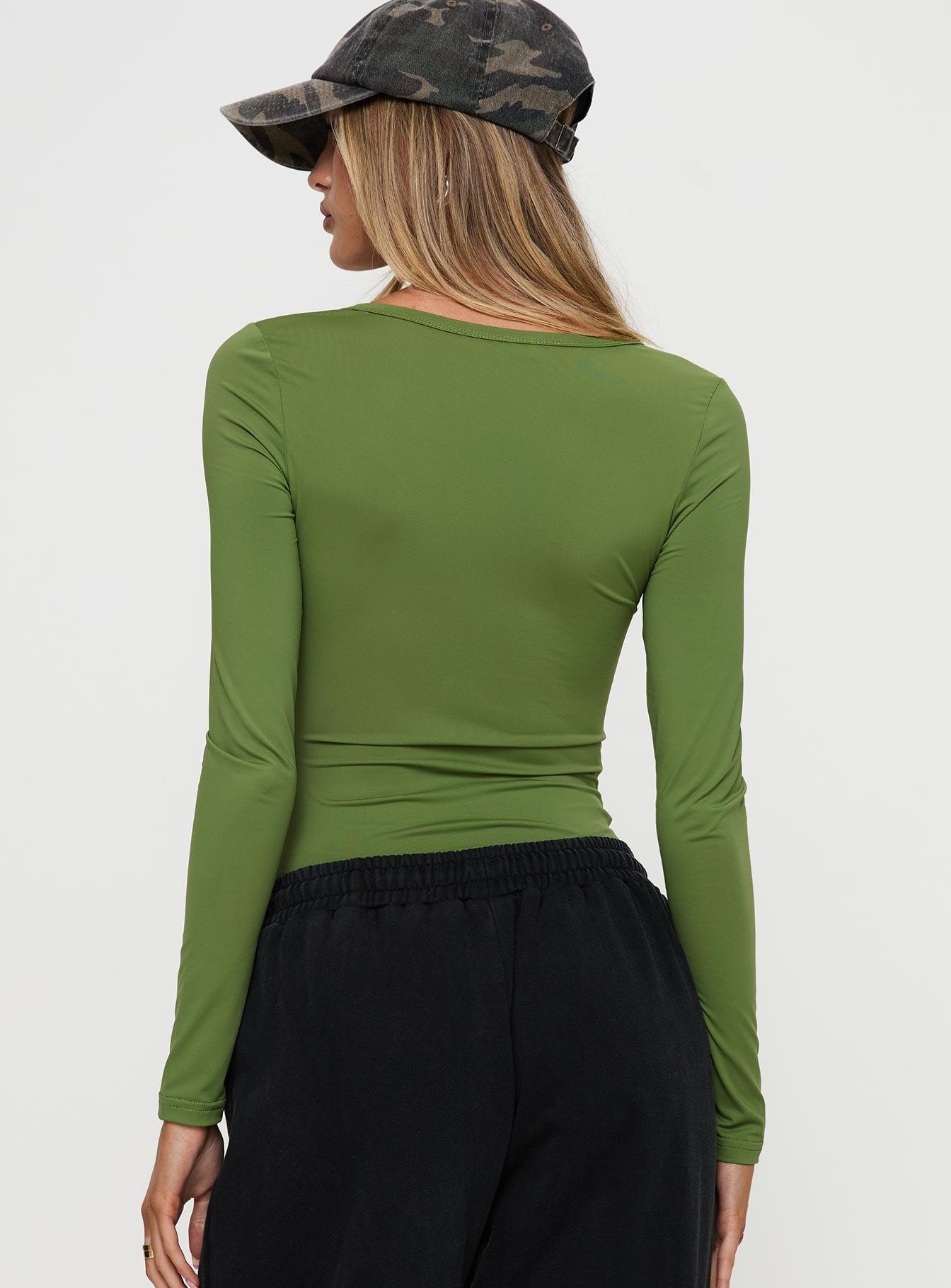 Delgado Long Sleeve Bodysuit Olive Product Image