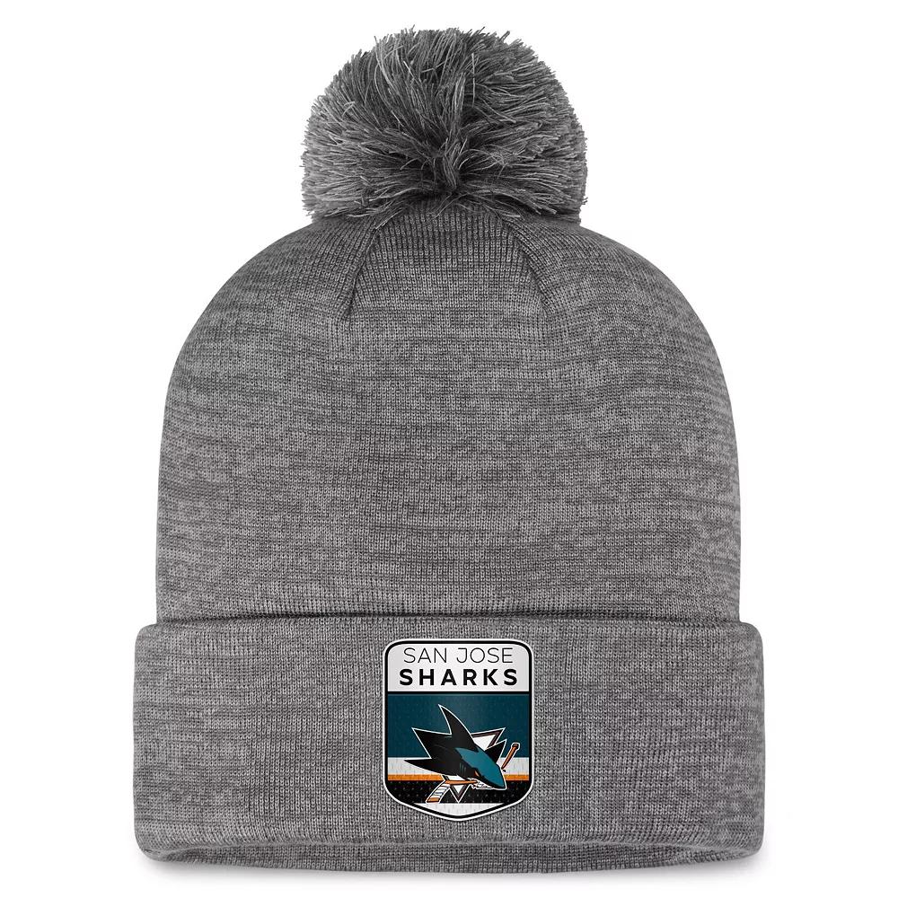Men's Fanatics Branded Gray San Jose Sharks Authentic Pro Home Ice Cuffed Knit Hat with Pom, Sks Grey Product Image