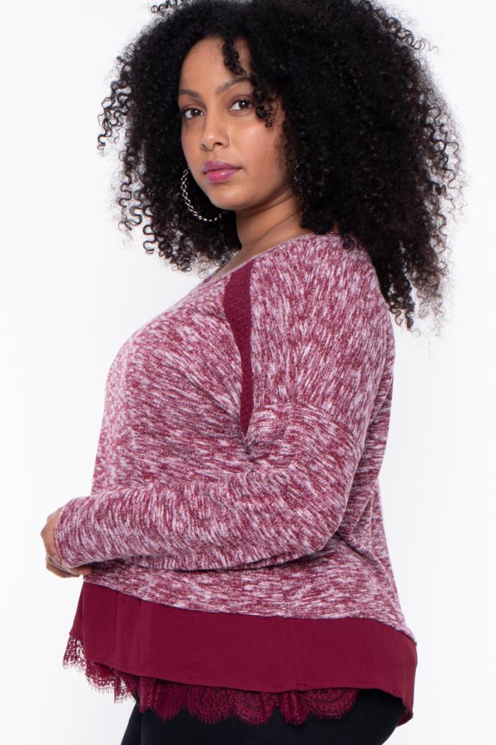 Long sleeve burgundy lace bottom/shoulder Product Image