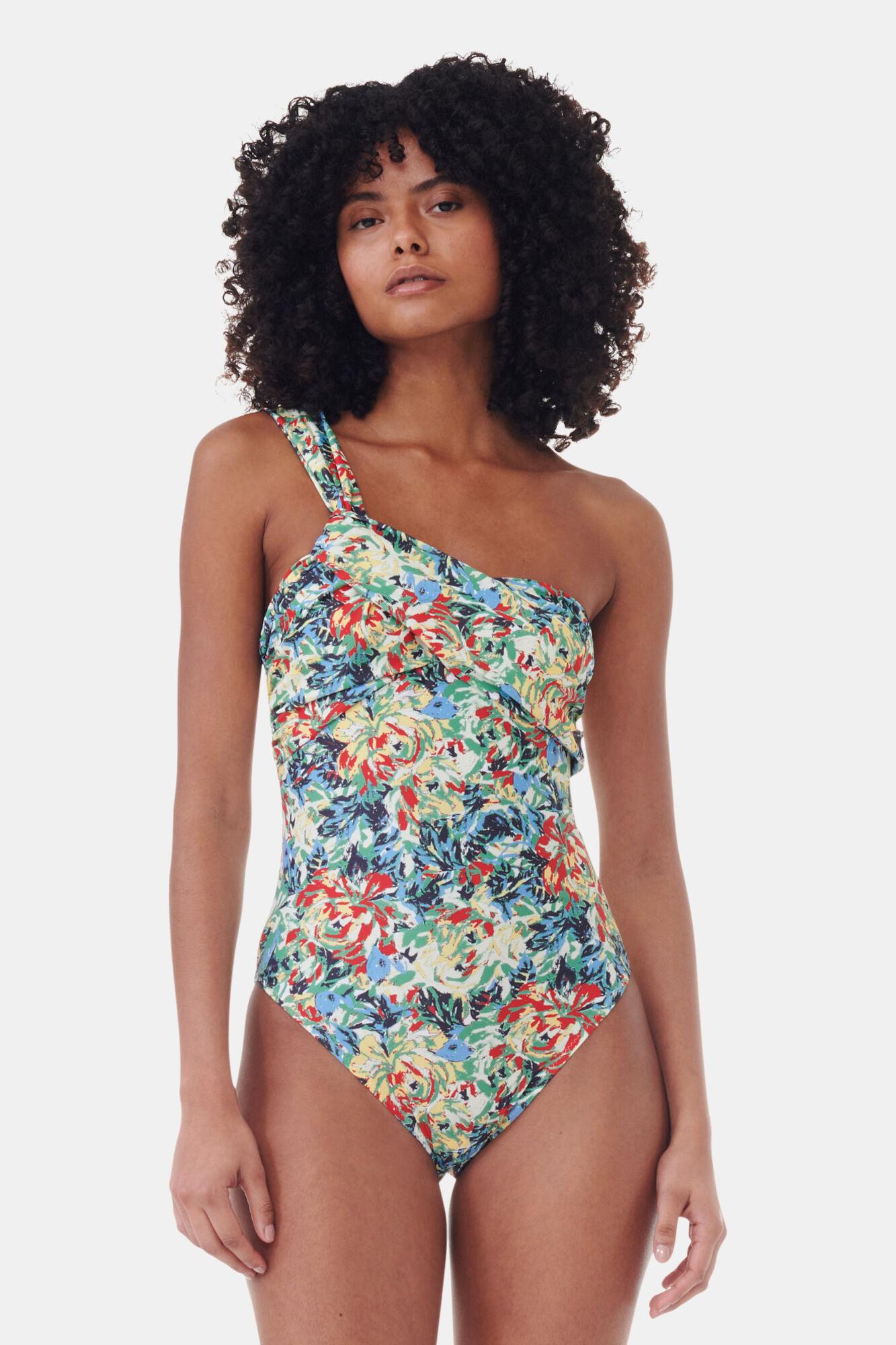 Recycled Printed Gathered Asymmetric Swimsuit Product Image