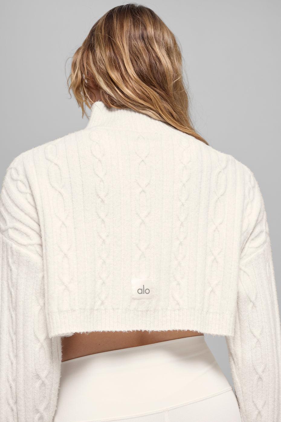 Cable Knit Cropped Winter Bliss Turtleneck Long Sleeve - Ivory Product Image