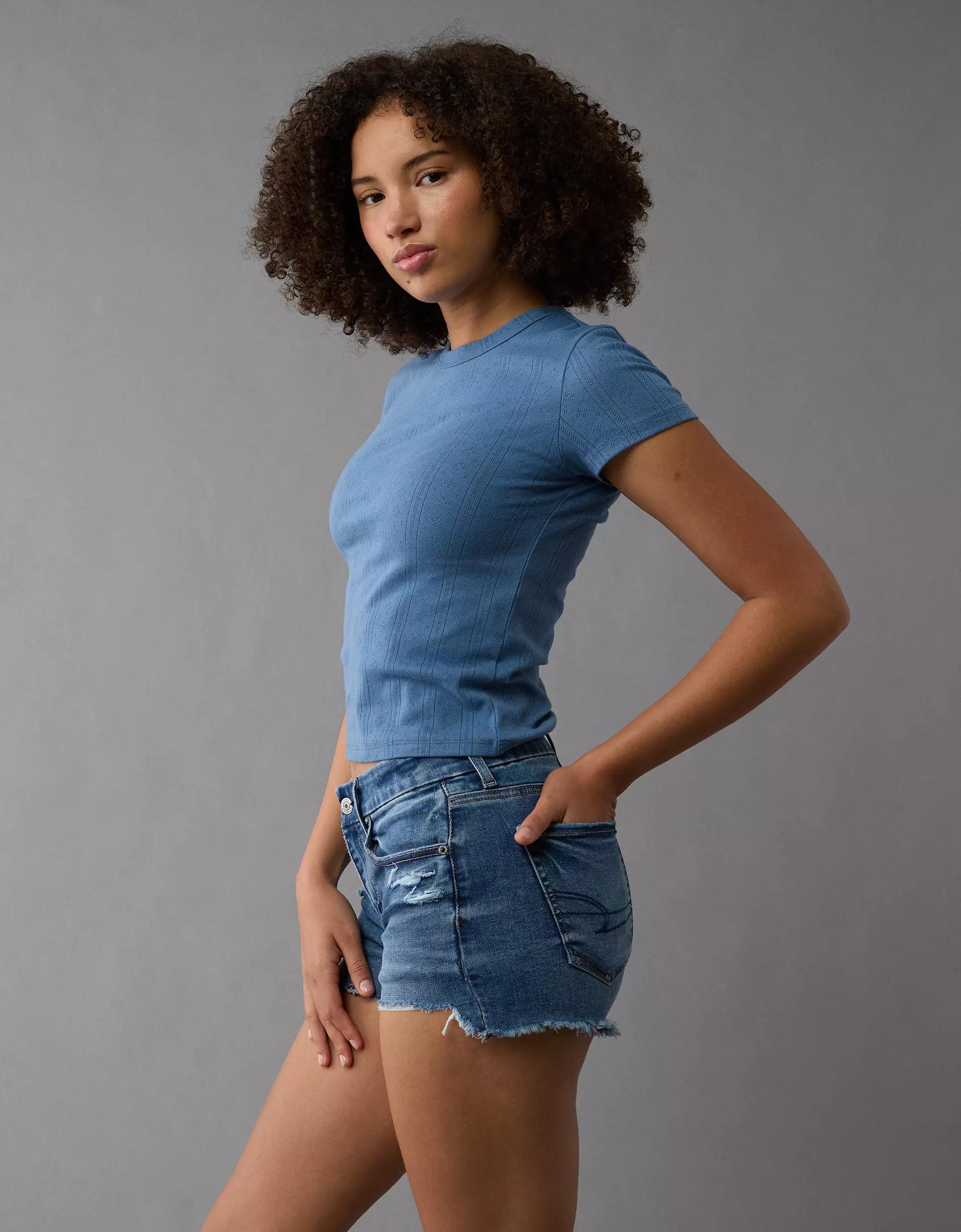 AE Next Level Curvy Ripped Low-Rise Denim Midi Short Product Image