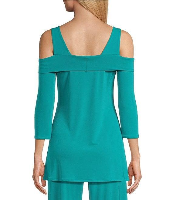 Eva Varro Solid Knit Jersey Off-the-Shoulder Wide Shoulder Strap 3/4 Sleeve Tunic Product Image