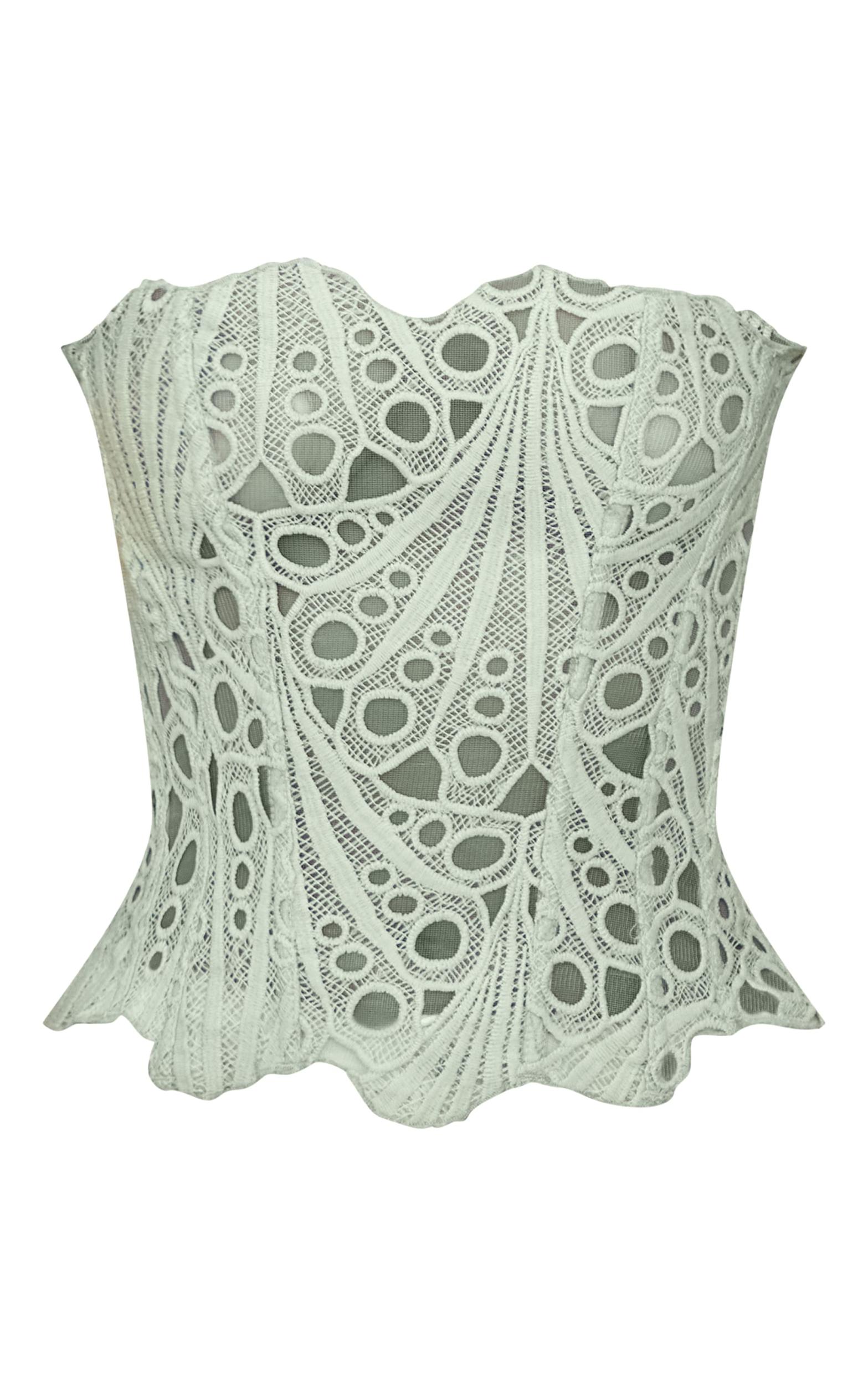 Pale Lime Textured Sheer Floral Lace Corset Product Image