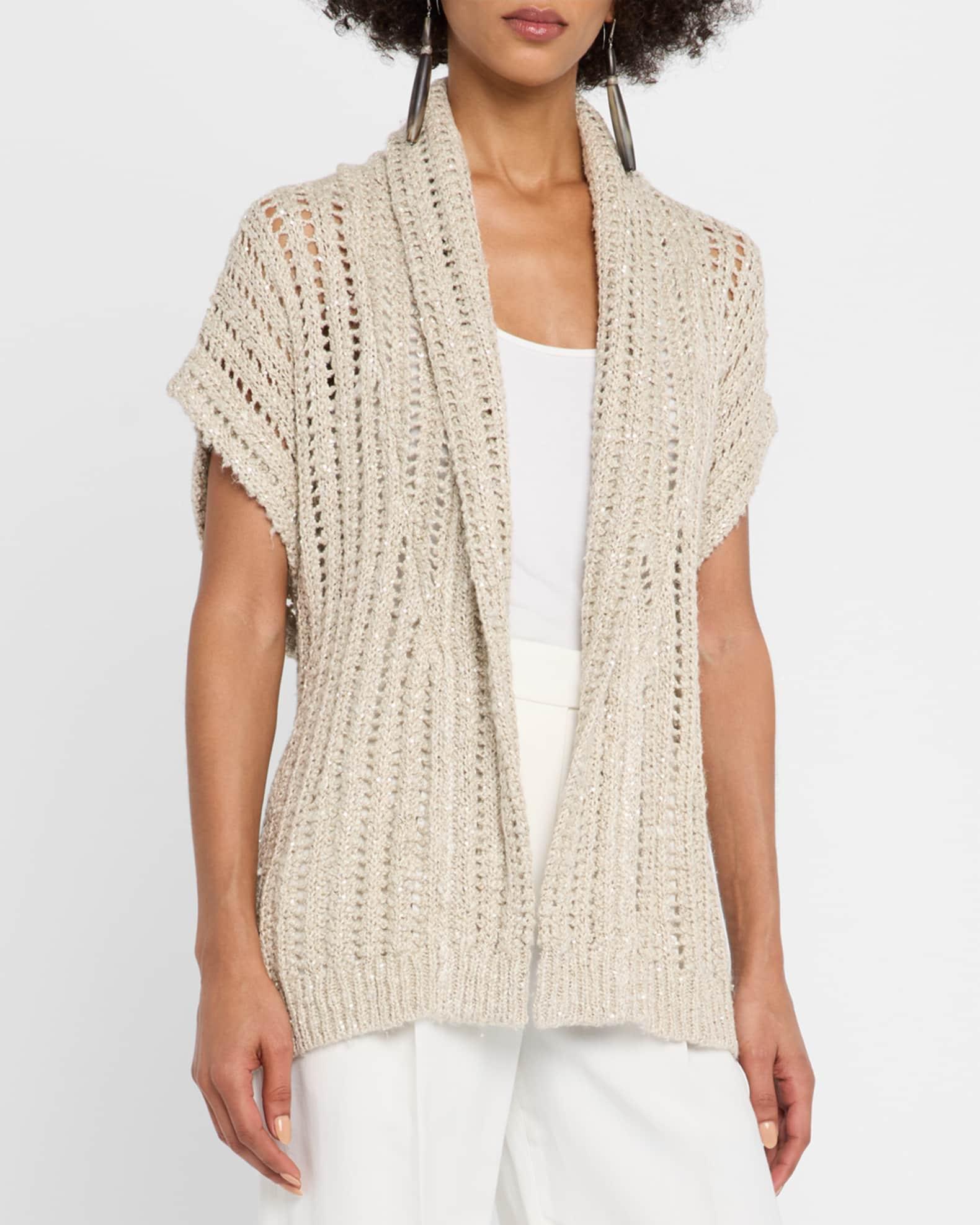 Openwork Pailette Rib Long Wrap Cardigan Product Image