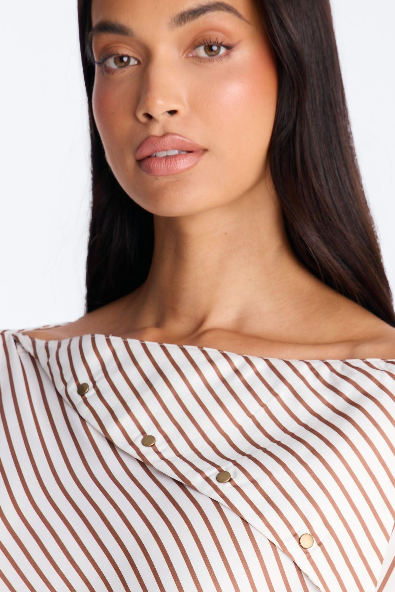 Shelly Striped Satin Mini Dress - Taupe/combo Female Product Image