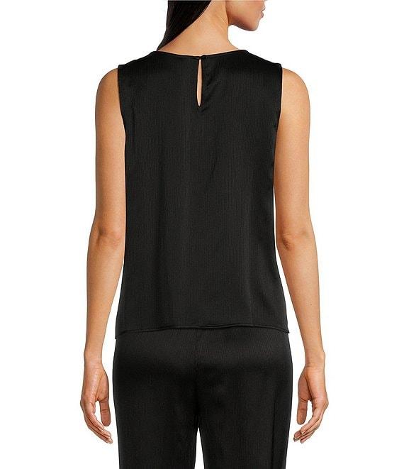 Eileen Fisher Silk Satin Mandarin Collar Long Sleeve Button Front Shirt Product Image