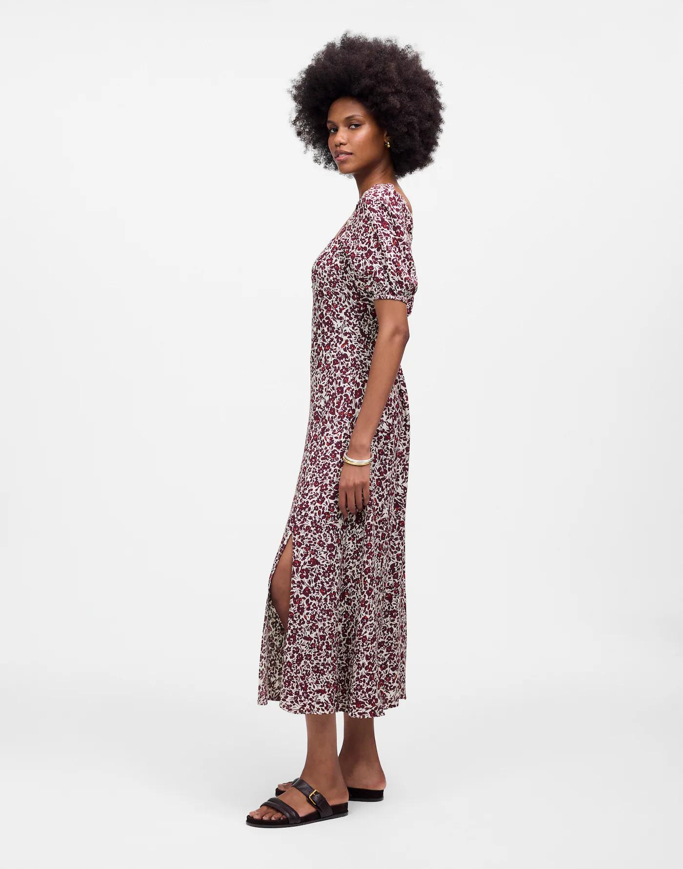Puff Sleeve Sweetheart Midi Dress in Floral Product Image