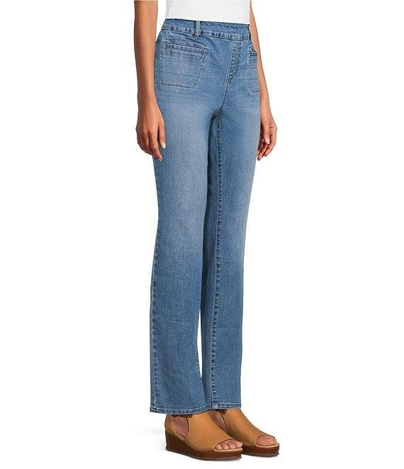 Westbound Petite High Rise Patch Pocket Straight Leg Pull-On Denim Pants Product Image