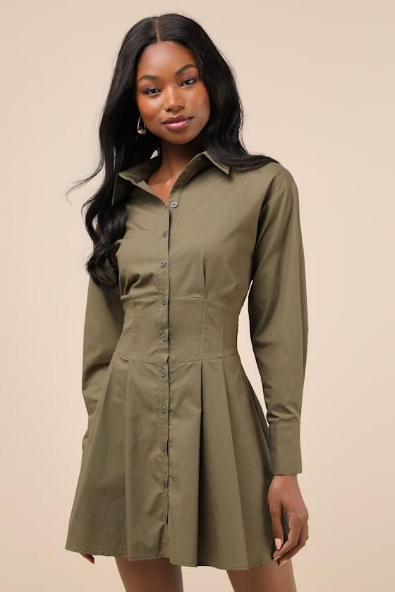 Suave Confidence Olive Green Collared Mini Dress Product Image