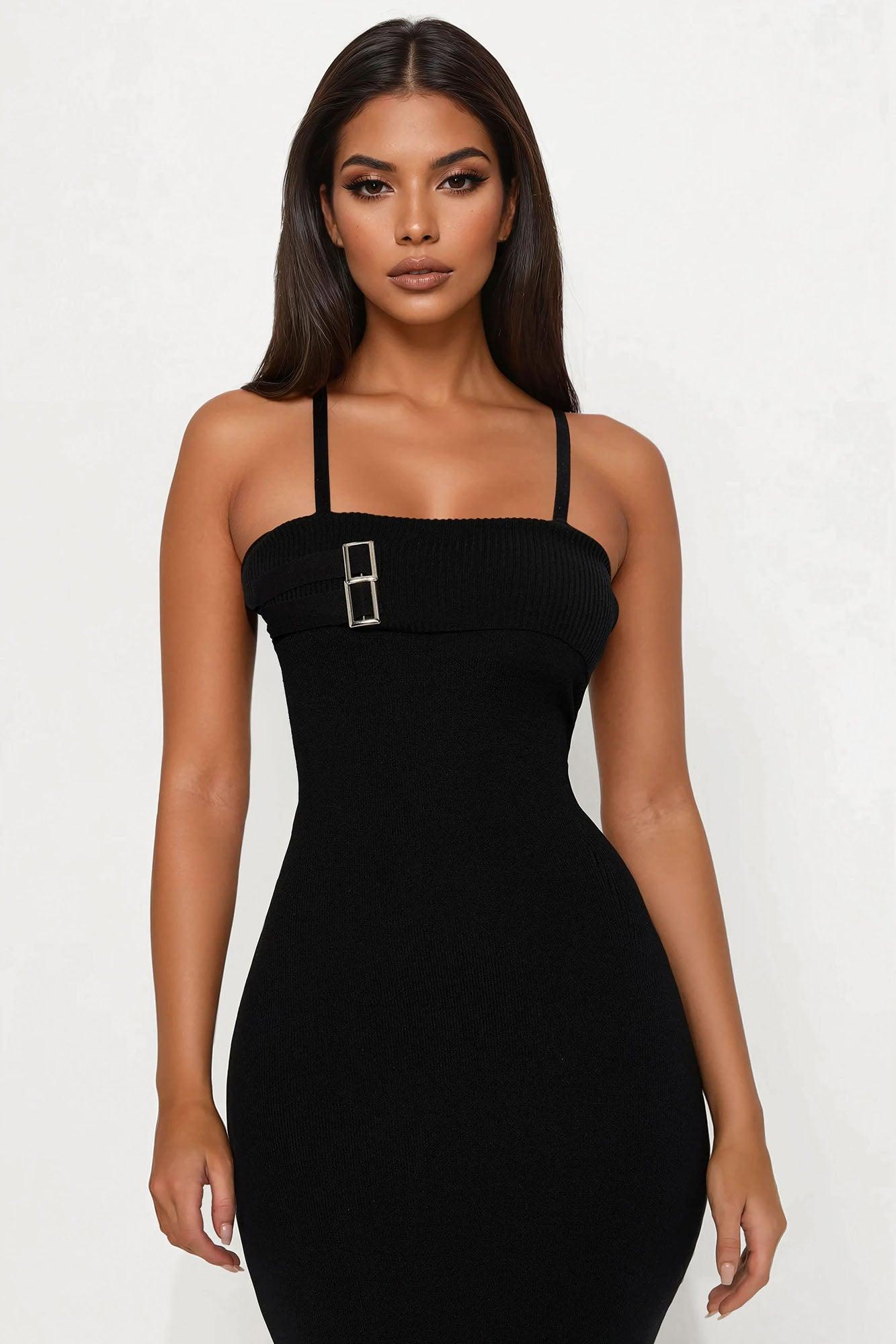 Belinda Cold Shoulder Sweater Midi Dress - Black Female Product Image