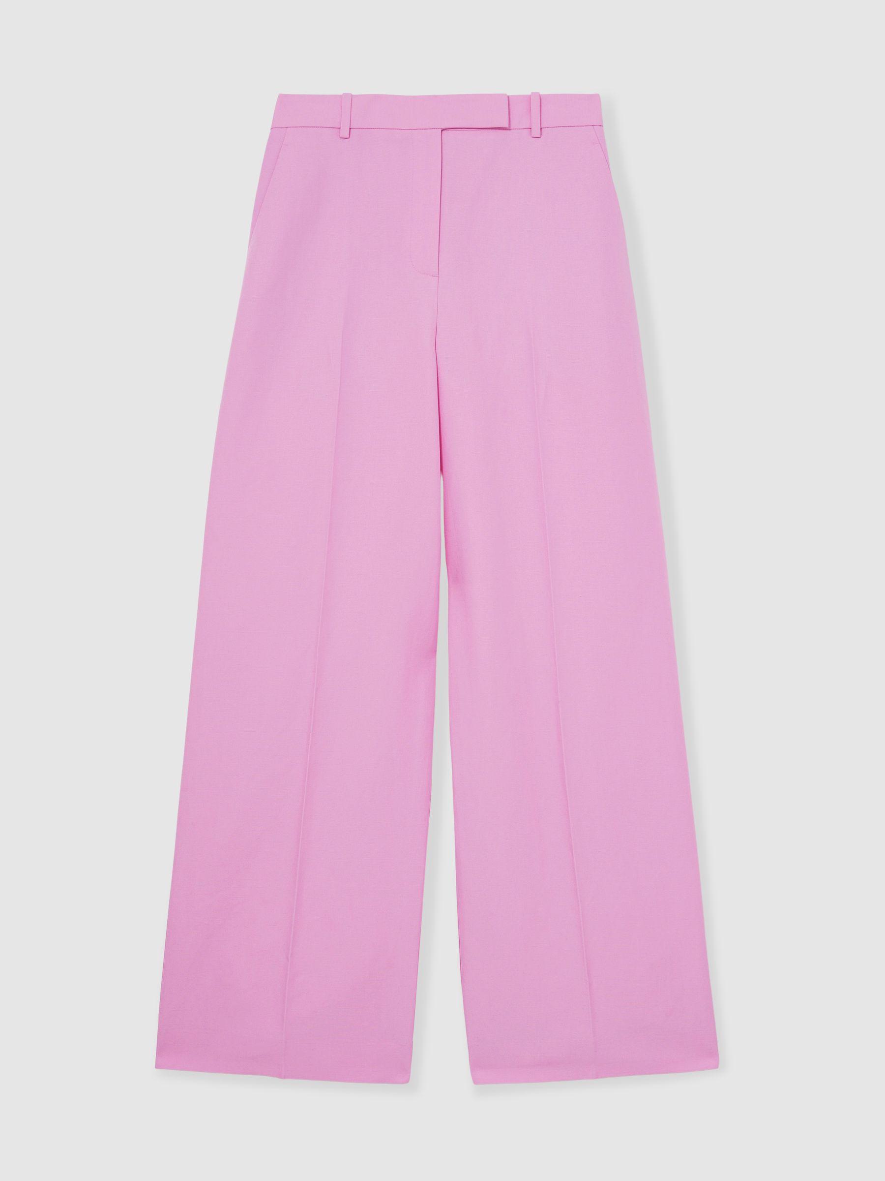 Petite Linen Belted Wide-Leg Trousers in White Product Image