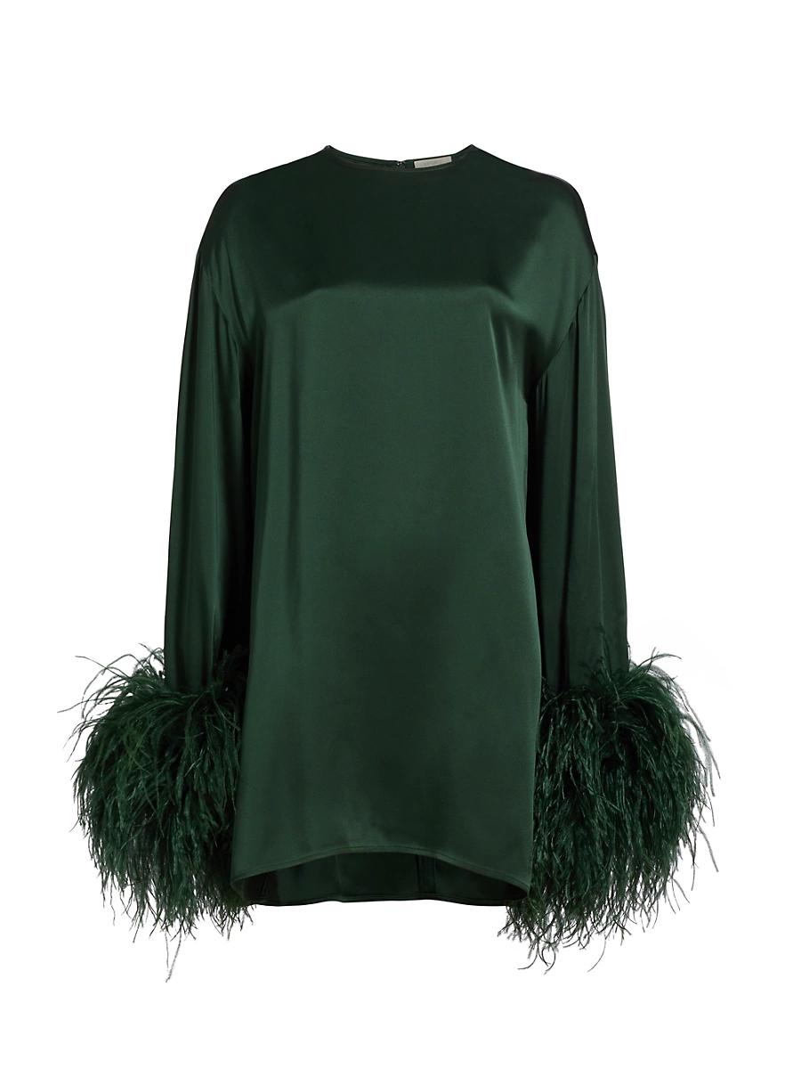 Womens Feather-Trimmed Satin Shift Minidress Product Image