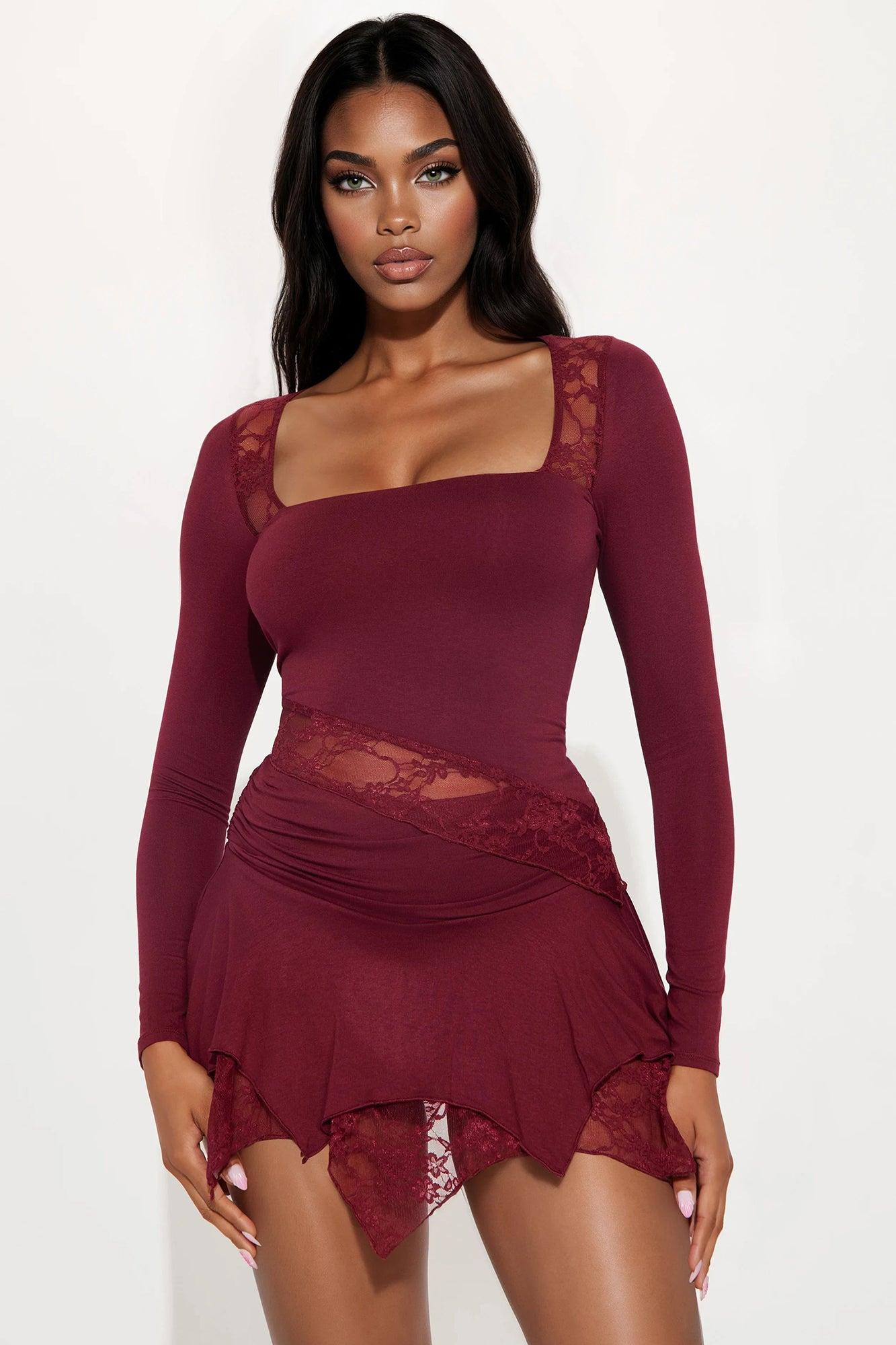Post Breakup Mini Skirt Set - Burgundy Female Product Image