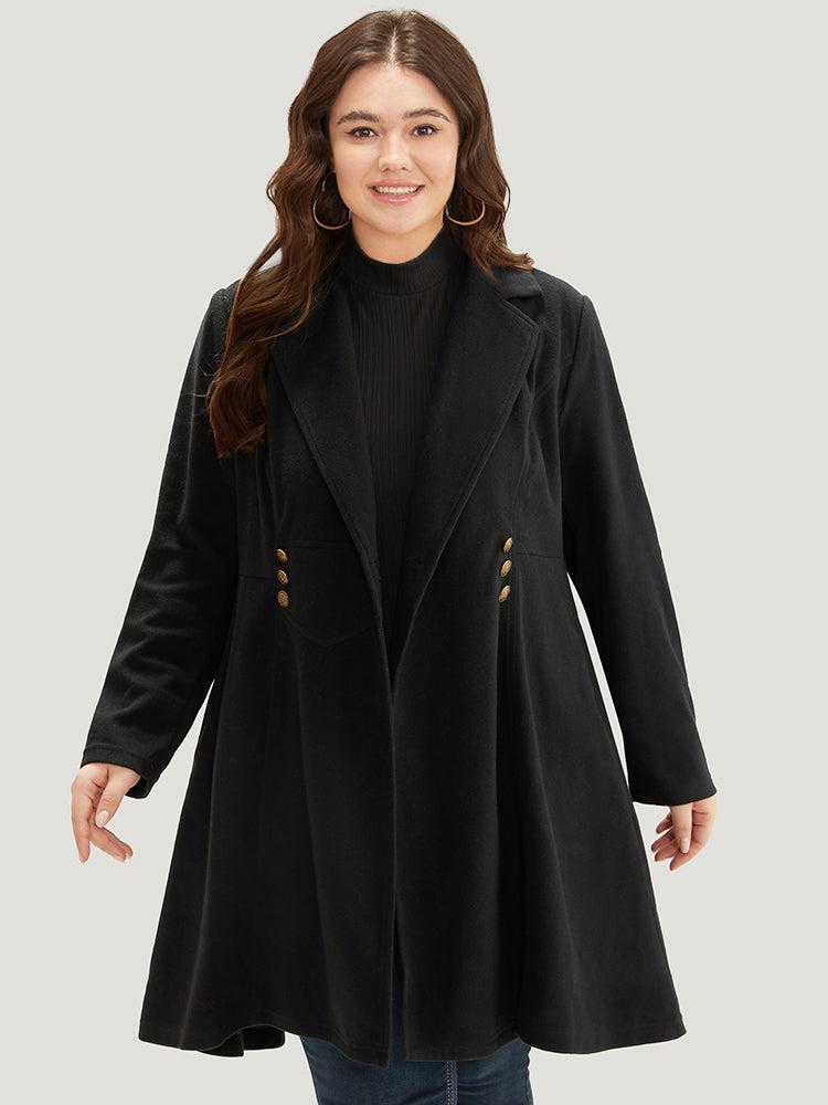 Solid Lapel Collar Double Breasted Coat Female Product Image