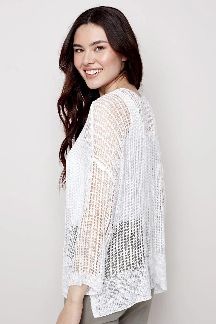 Fishnet crochet 3/4 sleeve dolman top Product Image