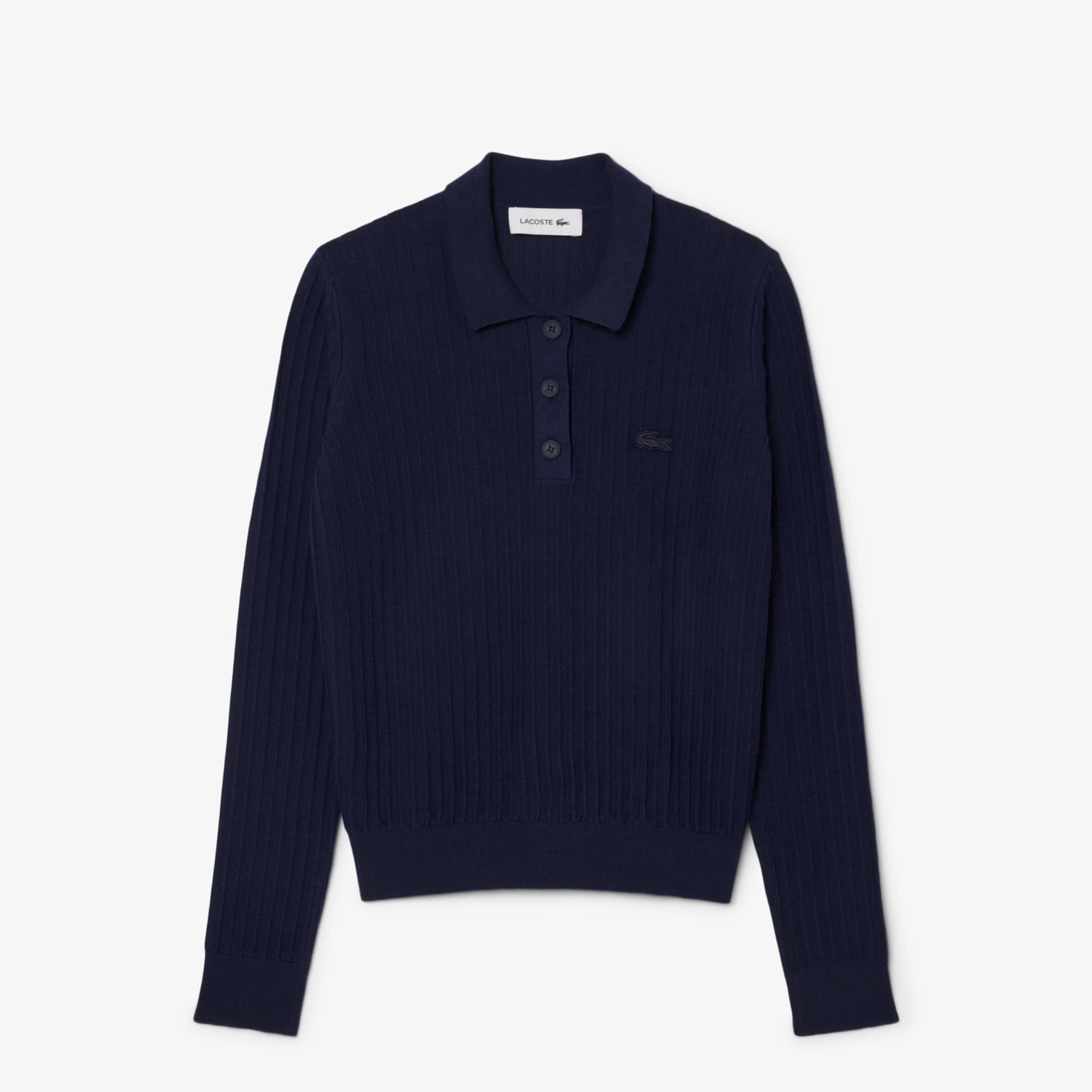 Regular Fit Ribbed Knit Polo Shirt Product Image