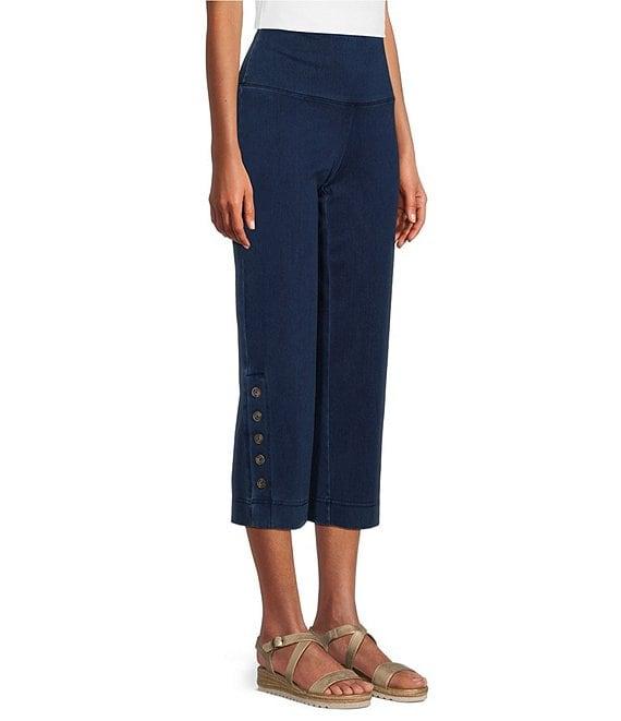Intro Aimee Knit Denim Tummy Control Button Side Trim Pull-On Capri Pants Product Image
