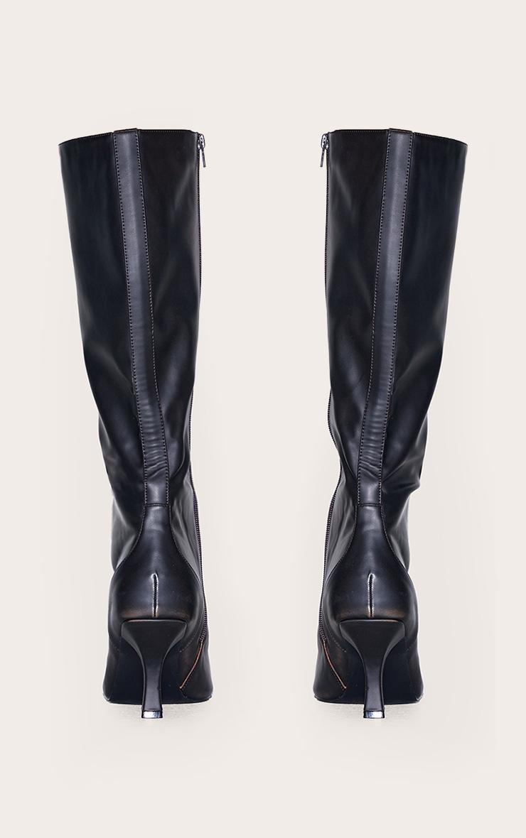 Black Burnish Wide Fit Pu Point Toe High Stiletto Heel Knee High Boots Product Image