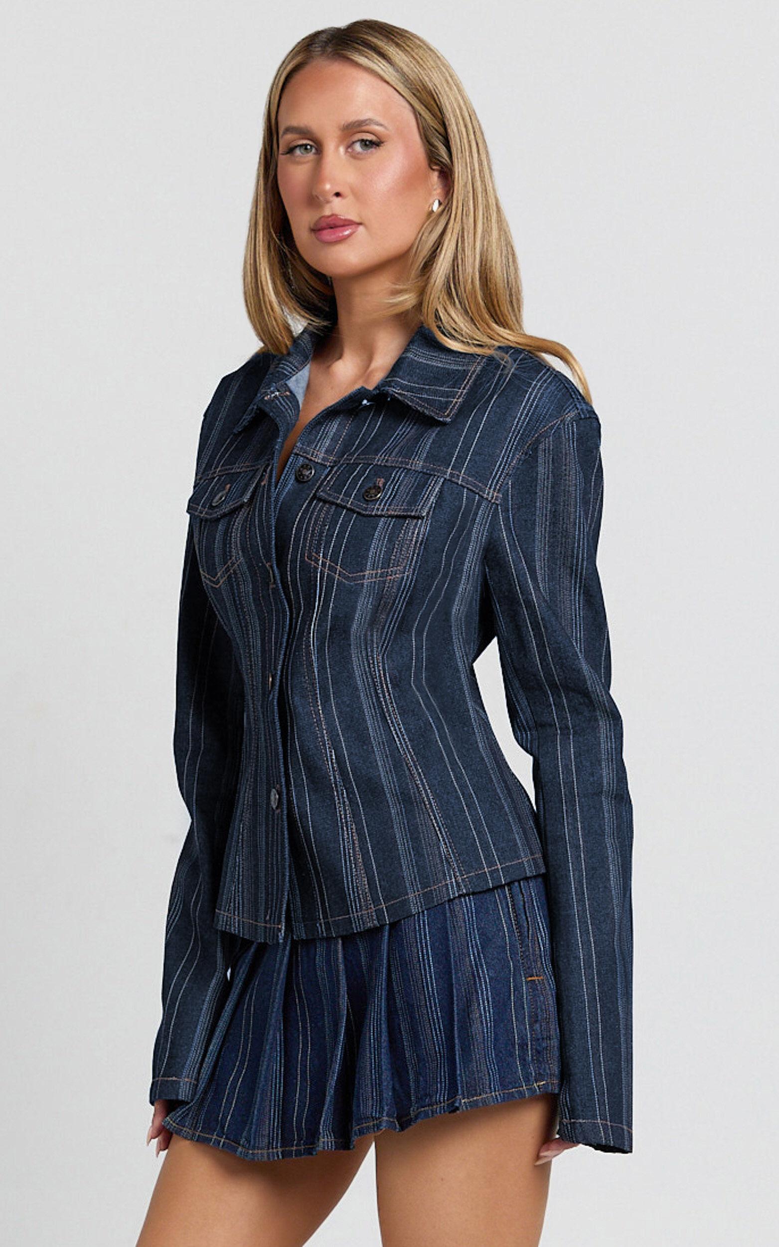 Lioness - Rider Denim Jacket with Hardware Buttons in Deni Stripe Product Image