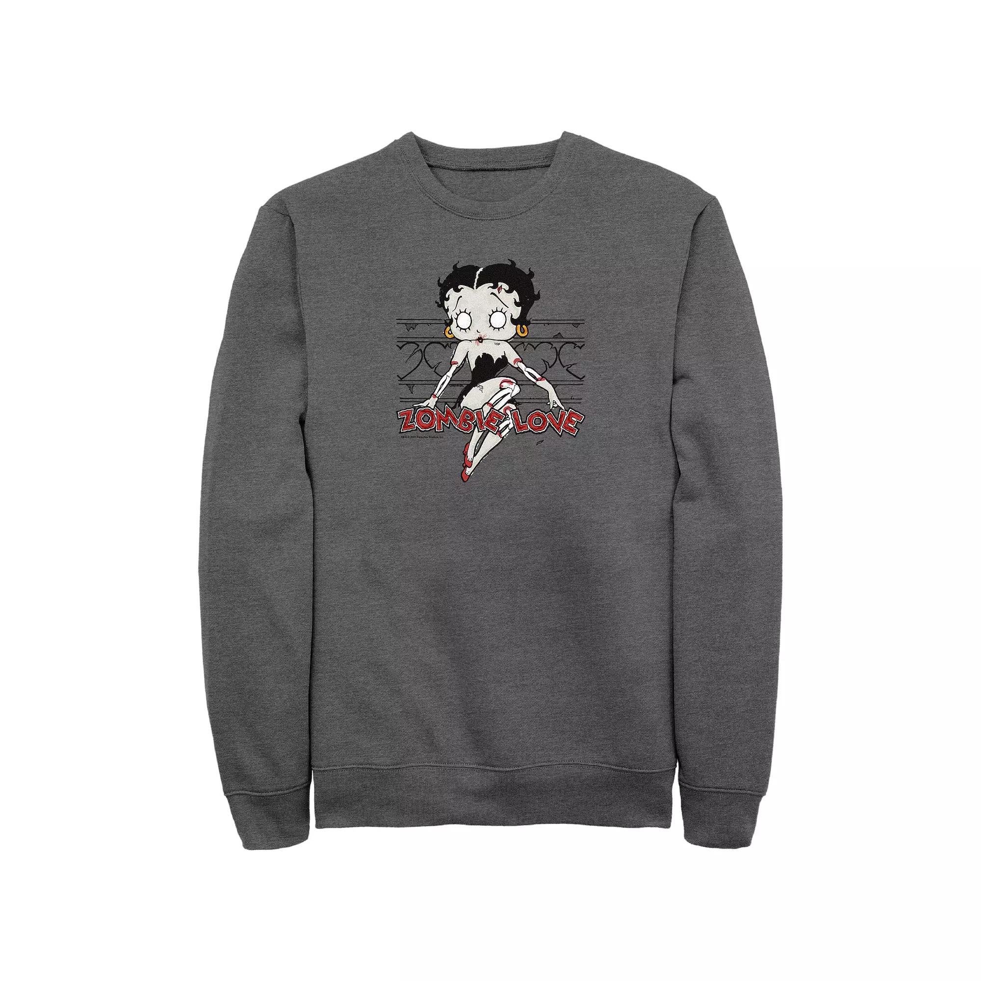 Men's Betty Boop Halloween Zombie Love Pose Fleece Sweatshirt, Size: XXL, Grey Heather Product Image