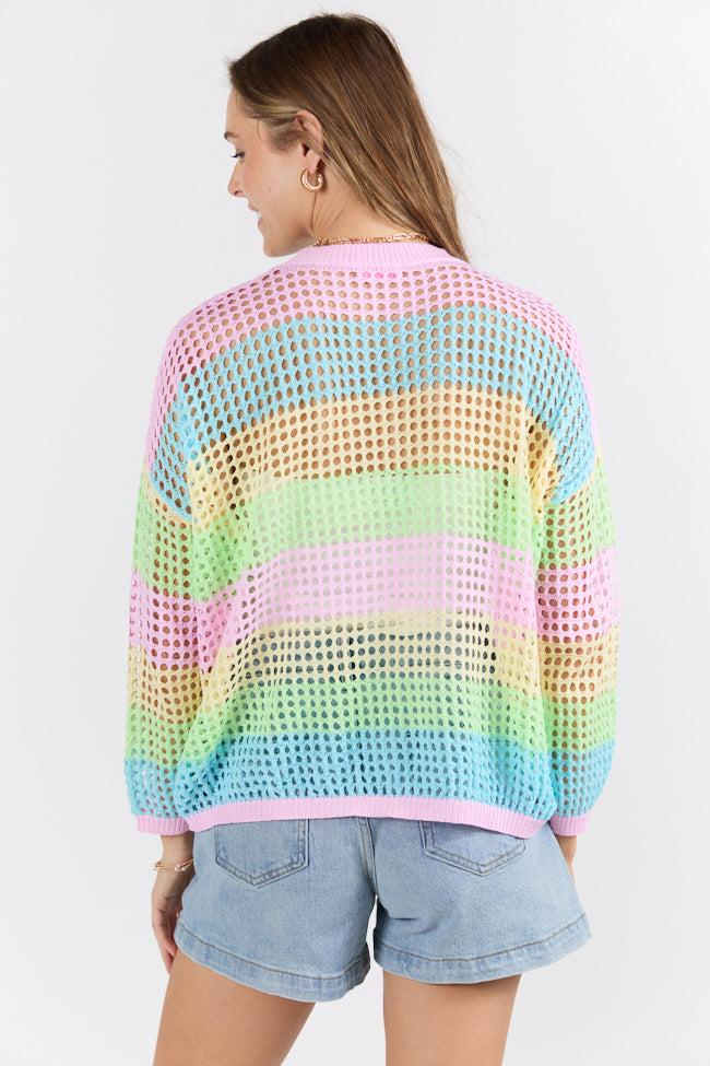 More To Come Open Knit Stripe Crew Neck Sweater FINAL SALE Product Image