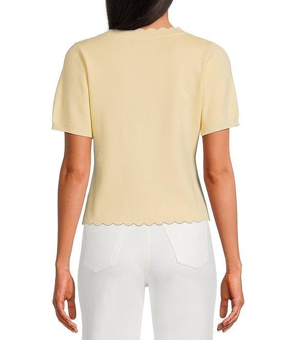 Skies Are Blue Pearl Bow V-Neck Short Sleeve Sweater Cardigan Product Image