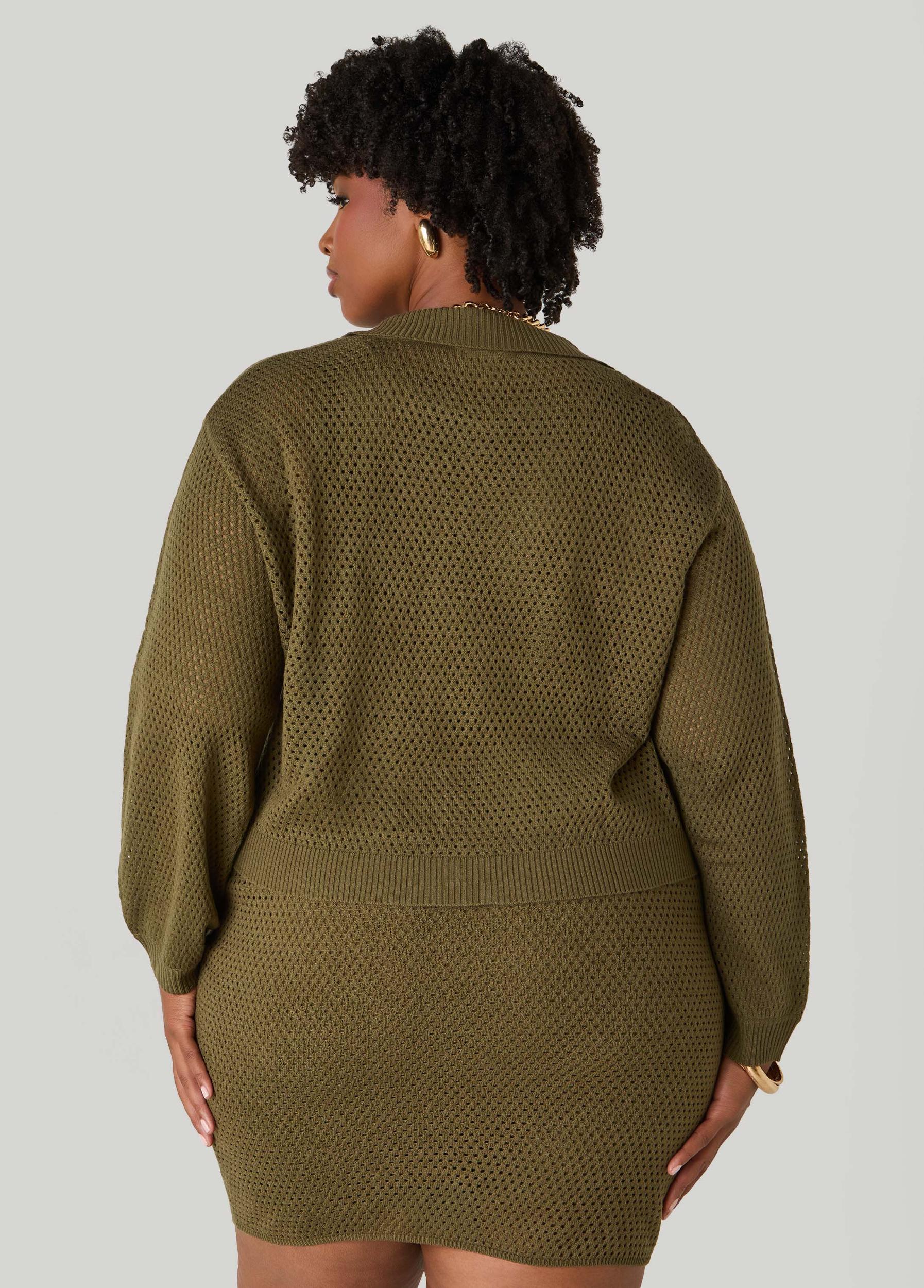 Plus Size Zip Front Crochet Cardigan Ashley Stewart Product Image