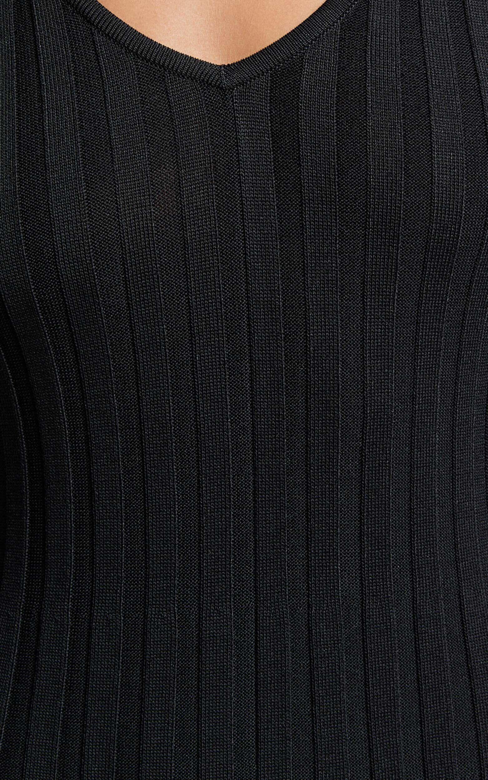 Astra Maxi Dress - V Neck Long Sleeve Knit Dress in Black Product Image