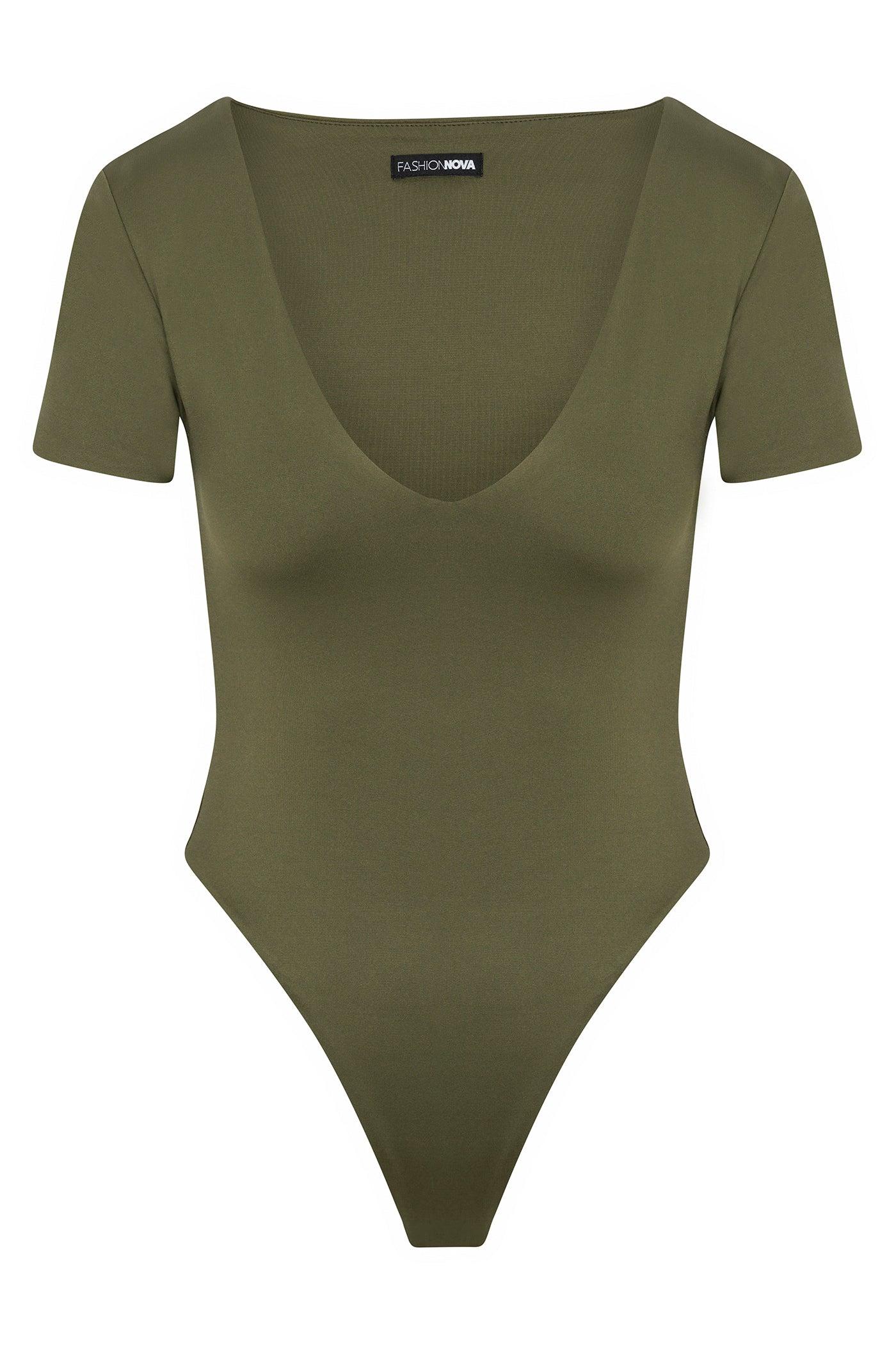 Contour Double Lined Short Sleeve High Cut Bodysuit - Military Green Female Product Image