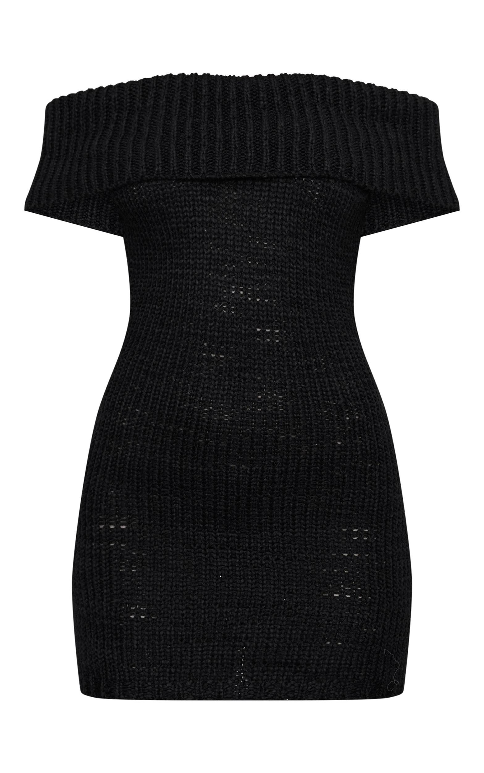 Black Chunky Knit Foldover Bandeau Mini Dress Product Image