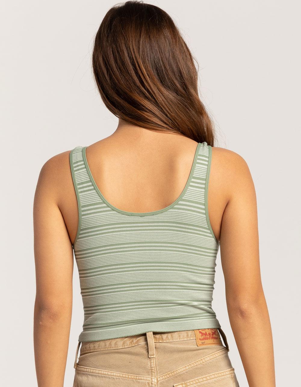 FULL TILT Seamless Striped V-Neck Womens Tank Top - SAGE Product Image