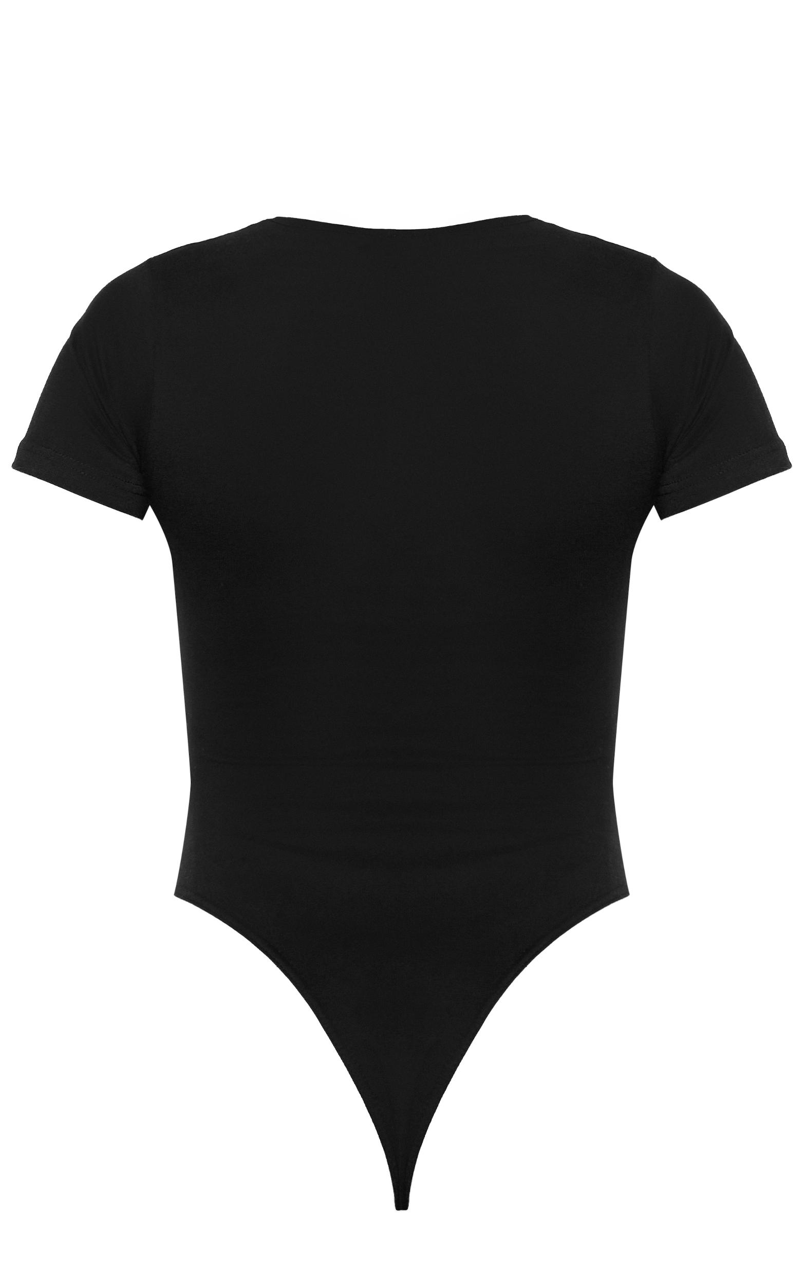 PRETTYLITTLETHING Black Logo Short Sleeved Bodysuit Product Image