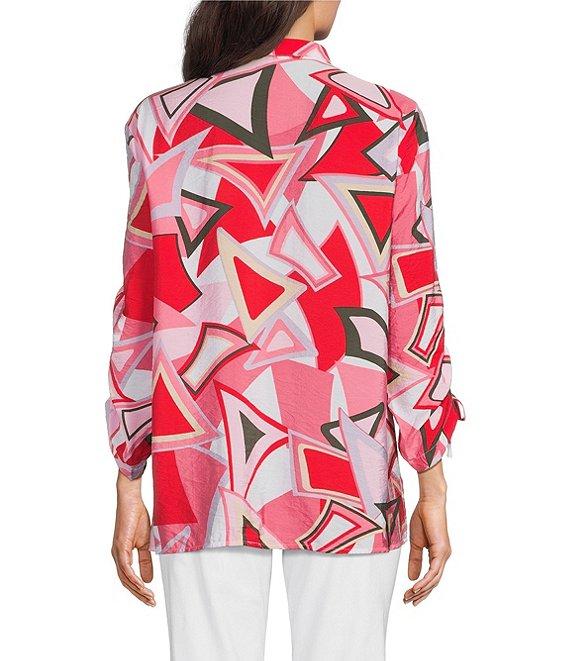 Ali Miles Abstract Print Wire Collar 3/4 Cinch Tie Sleeve Tunic Product Image
