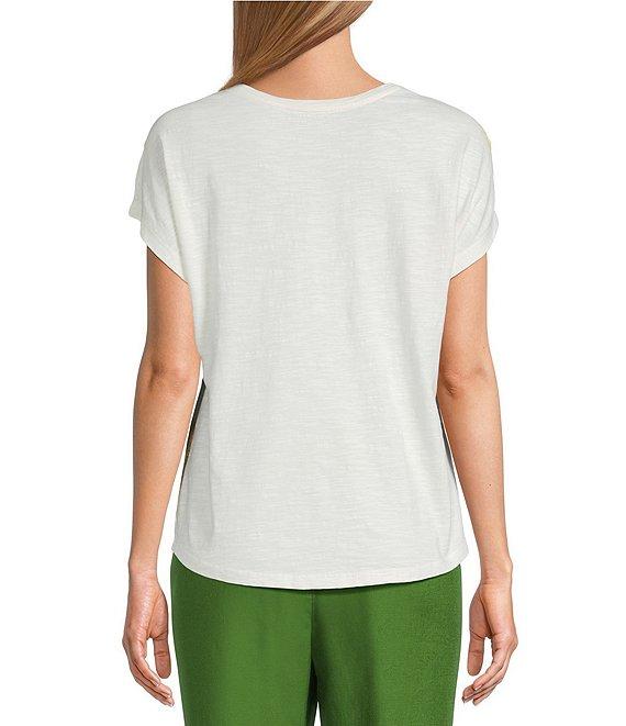 Investments Petite Size Watercolor Multi Short Sleeve Novelty Crew Neck Top Product Image