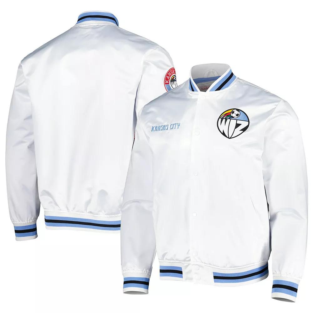 Men's Mitchell & Ness White Sporting Kansas City City Full-Snap Satin Jacket,  Product Image