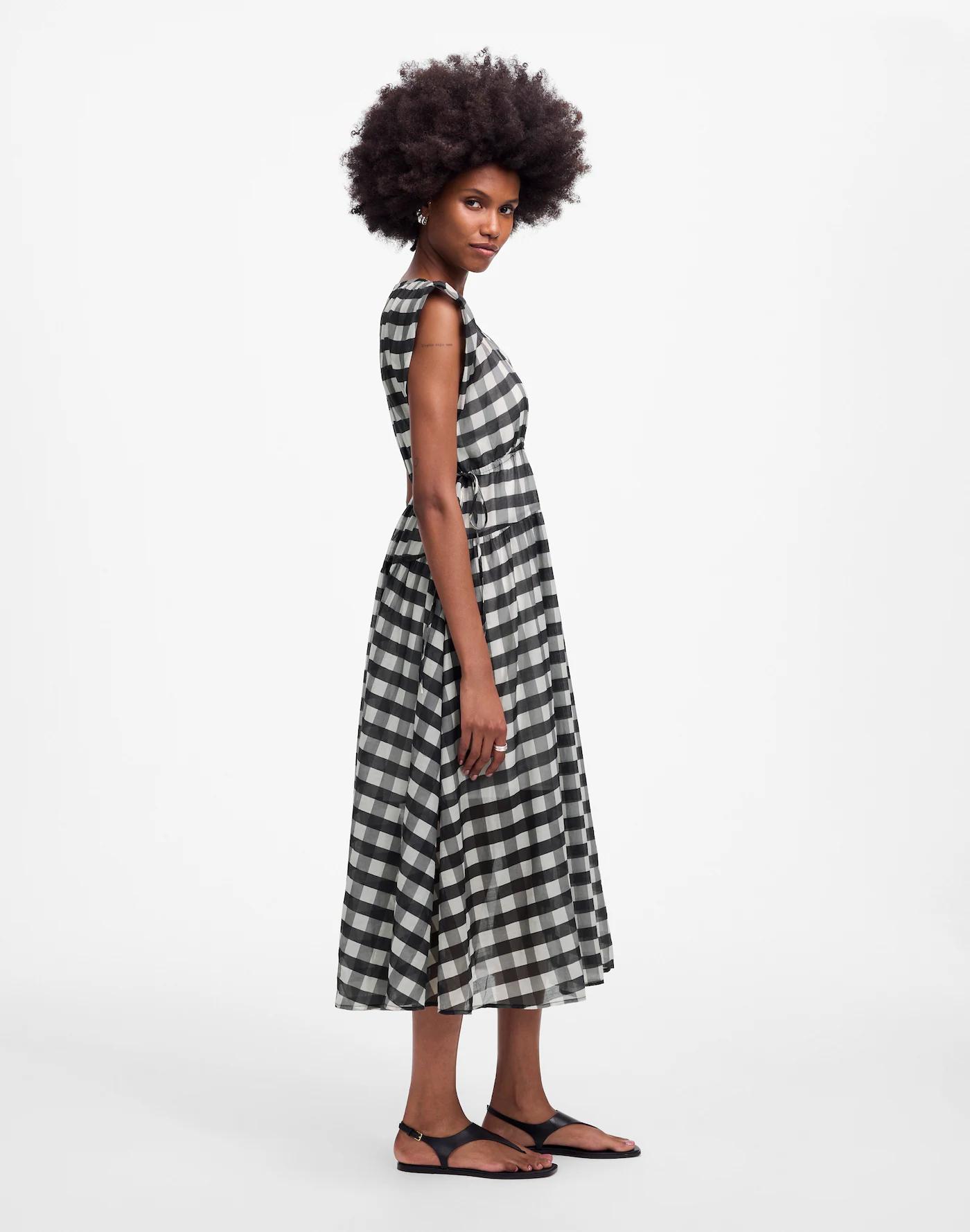 Sheer V-Neck Dolman Maxi Dress in Gingham Product Image